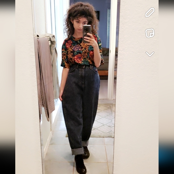 Vintage Denim - RARE!! Vintage Lee Riders Dark Acid Wash High Rise Tapered Leg Baggy "Mom" Jeans